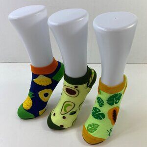 Womens Fruit-Themed Ankle Socks 3-Pack Pineapple Avocado Papaya Blue Green